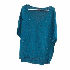 Torrid teal knit sweater top grommet mesh size 3